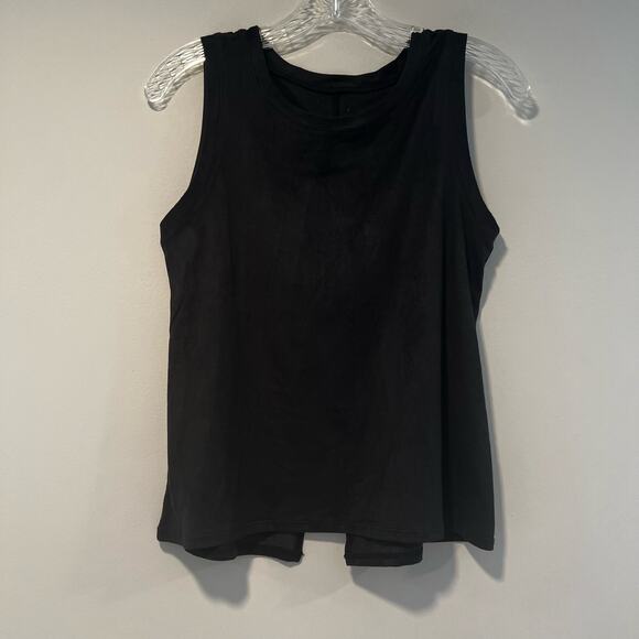 Oiselle Sleeveless Top w Open Split Back Soft Velvety Black Sz 4 - Picture 2 of 5